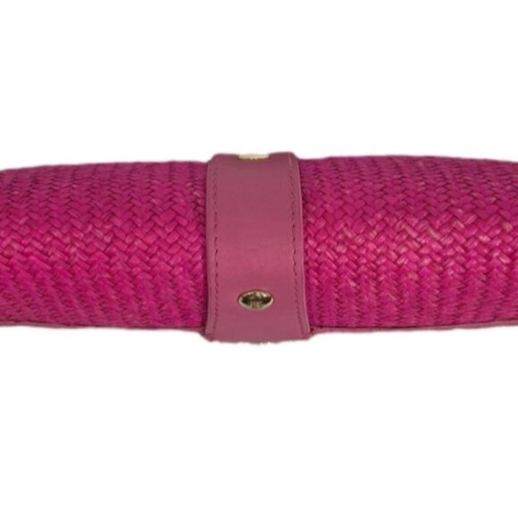 KATE SPADE NEW YORK BRIGHT PINK WOVEN STRAW LEATHER CLUTCH BAG - Picture 8 of 11